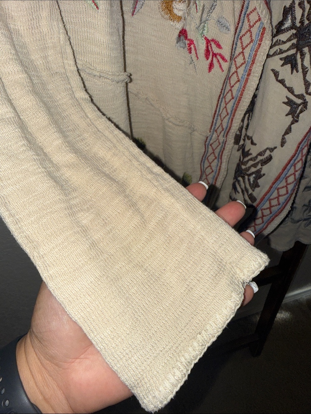 Coldwater Creek Cream Embroidered Floral Open-Front Cardigan - Picture 5 of 7